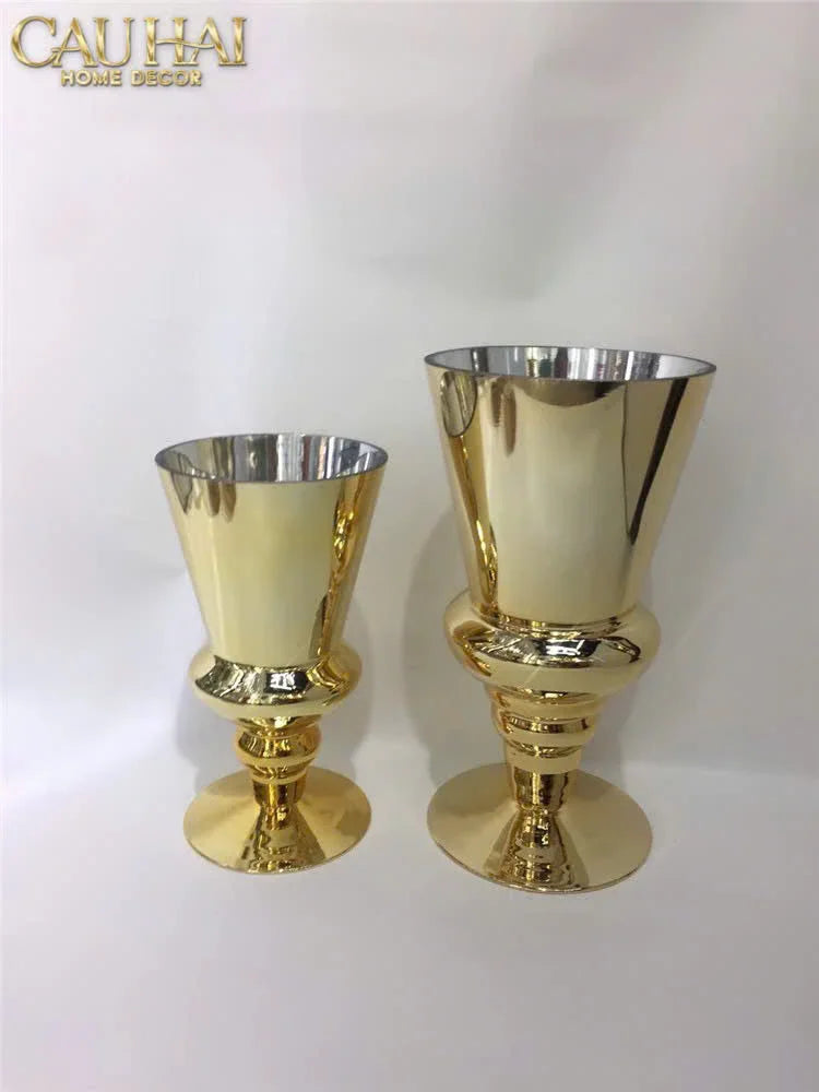 Maison Couture - Bình Hoa Thuỷ Tinh Mạ Vàng Cristallerie Dorée Impériale Goblet Vessel 19x34-BÌNH HOA-CẬU HAI HOME DECOR