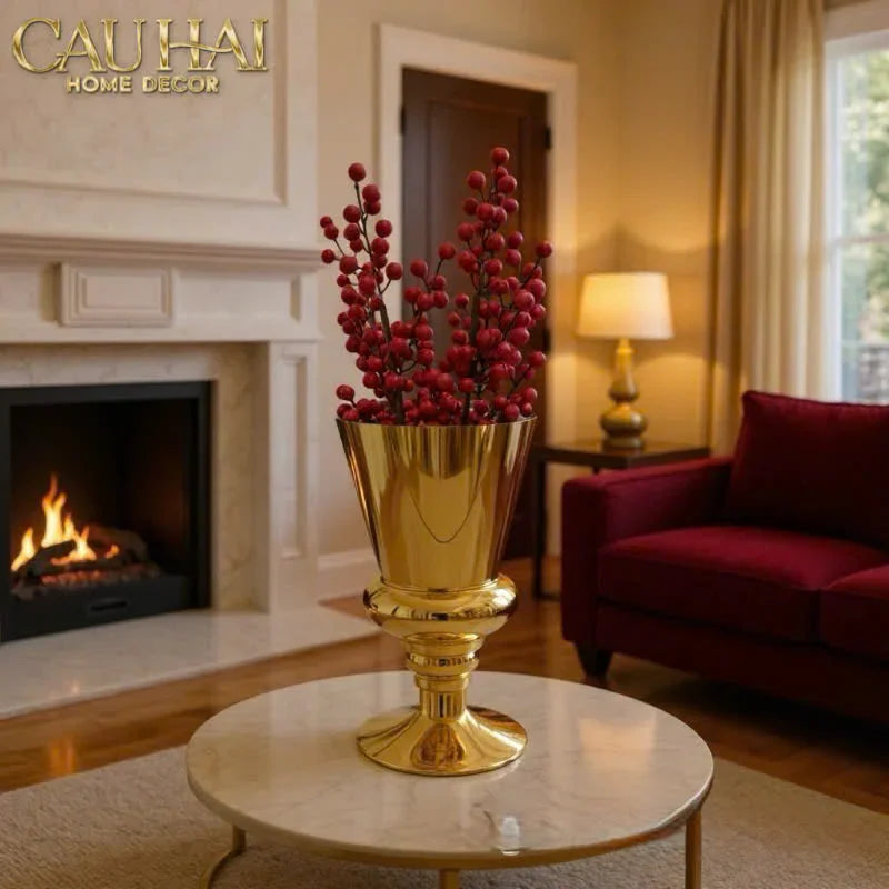 Maison Couture - Bình Hoa Thuỷ Tinh Mạ Vàng Cristallerie Dorée Impériale Goblet Vessel 19x34-BÌNH HOA-CẬU HAI HOME DECOR