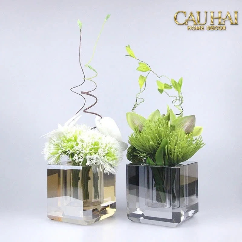 Maison Couture - Bình Lọ Hoa Pha Lê Lập Phương Savoir Ambre Cube Vase – Modern Cristalleries Block 10x10x10-BÌNH HOA-CẬU HAI HOME DECOR