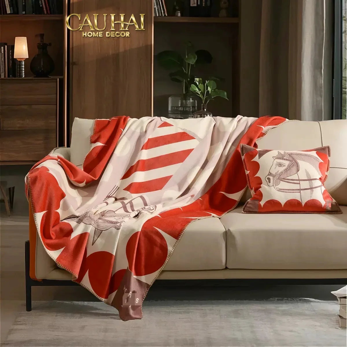 Maison Couture - Chăn Sofa Rouge l Velour Équestre Médaillon Velvet Blanket 150-CHĂN SOFA-CẬU HAI HOME DECOR