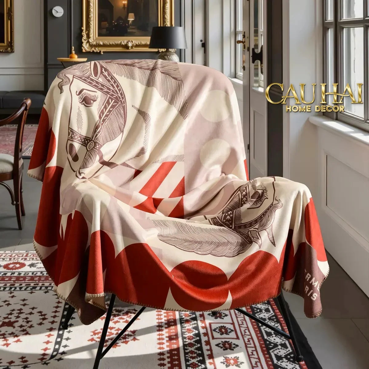 Maison Couture - Chăn Sofa Rouge l Velour Équestre Médaillon Velvet Blanket 150-CHĂN SOFA-CẬU HAI HOME DECOR