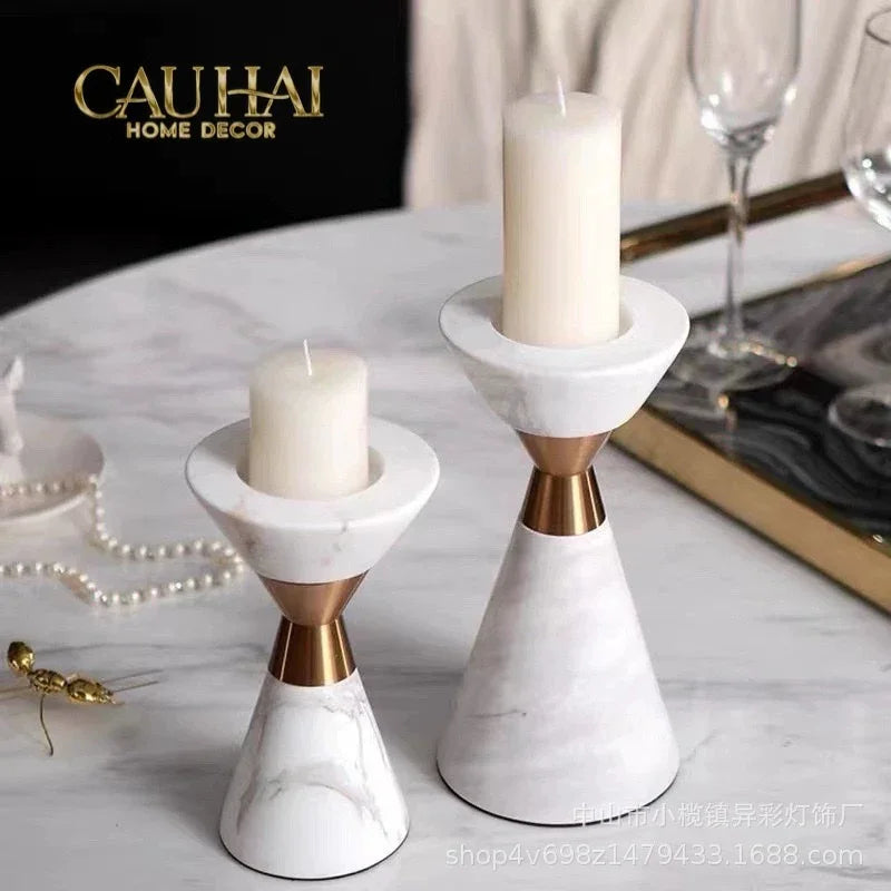 Maison Couture - Đế Nến Đá Marble - Ivory Marbre D’Or Candle Holder (Tặng Nến)-ĐÈN TRANG TRÍ-CẬU HAI HOME DECOR