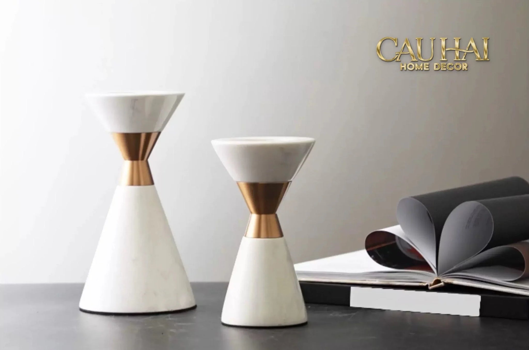 Maison Couture - Đế Nến Đá Marble - Ivory Marbre D’Or Candle Holder (Tặng Nến)-ĐÈN TRANG TRÍ-CẬU HAI HOME DECOR