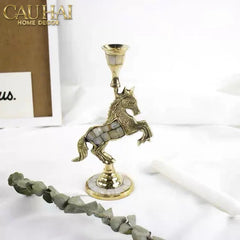 Maison Couture - Đế Nến Ngựa Đồng Khảm Trai Đế Pha Lê Vàng - Mahogany Cheval Majesté Candle Holders 11x21-ĐÈN TRANG TRÍ-CẬU HAI HOME DECOR