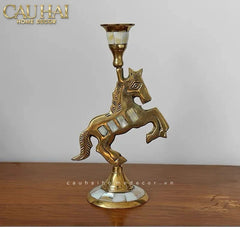 Maison Couture - Đế Nến Ngựa Đồng Khảm Trai Đế Pha Lê Vàng - Mahogany Cheval Majesté Candle Holders 11x21-ĐÈN TRANG TRÍ-CẬU HAI HOME DECOR
