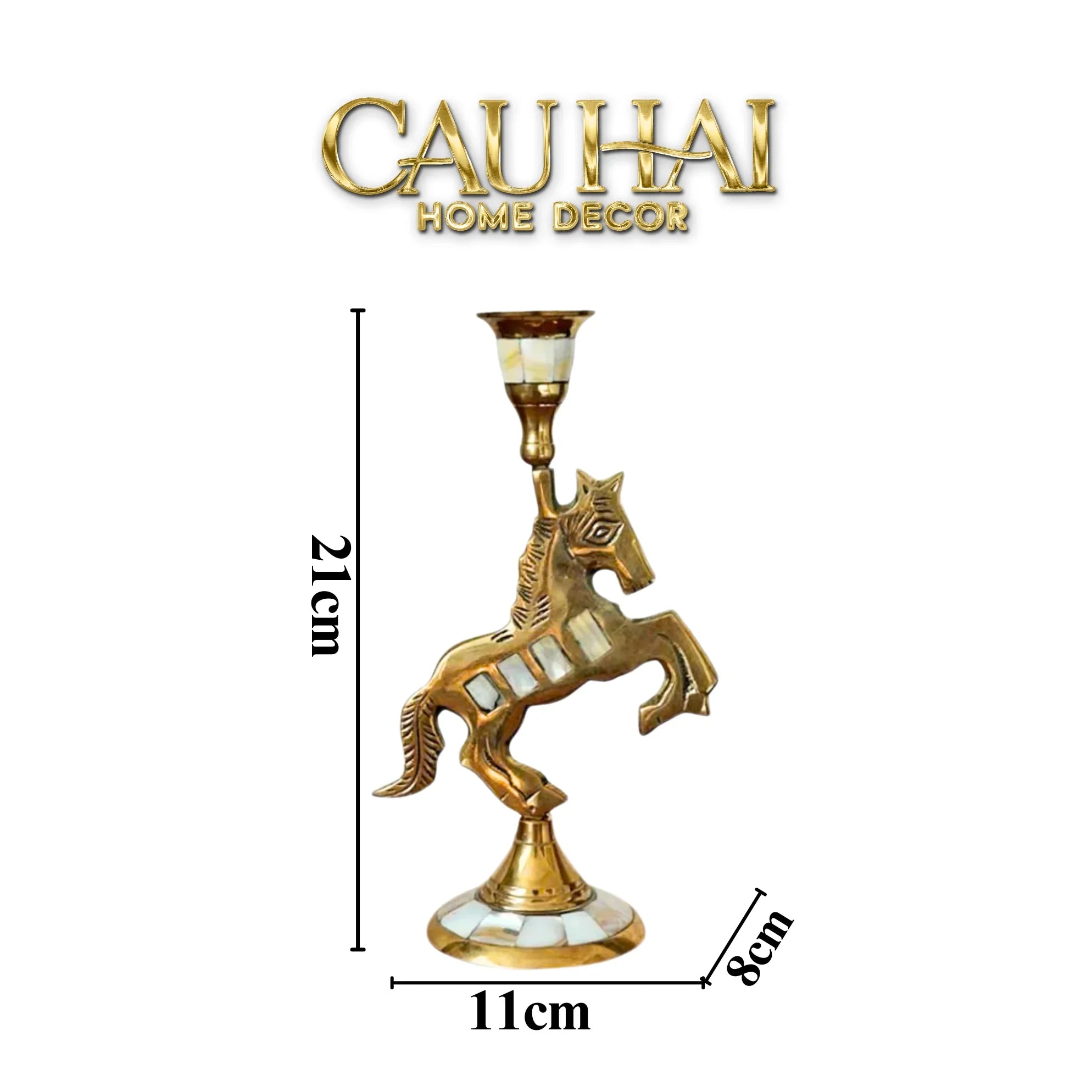Maison Couture - Đế Nến Ngựa Đồng Khảm Trai Đế Pha Lê Vàng - Mahogany Cheval Majesté Candle Holders 11x21-ĐÈN TRANG TRÍ-CẬU HAI HOME DECOR