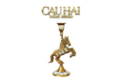 Maison Couture - Đế Nến Ngựa Đồng Khảm Trai Đế Pha Lê Vàng - Mahogany Cheval Majesté Candle Holders 11x21-ĐÈN TRANG TRÍ-CẬU HAI HOME DECOR