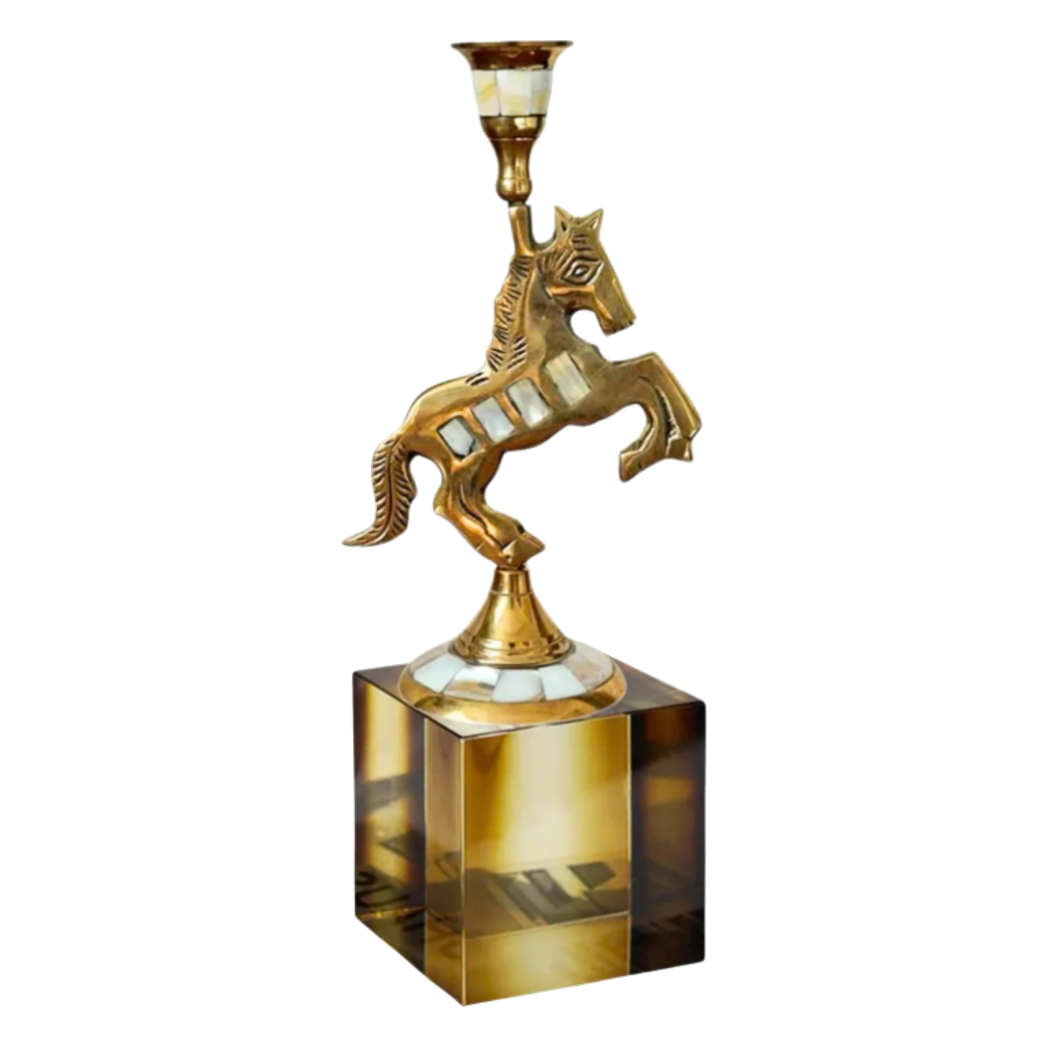 Maison Couture - Đế Nến Ngựa Đồng Khảm Trai Mahogany Cheval Majesté 11x21 - CẬU HAI HOME DECOR