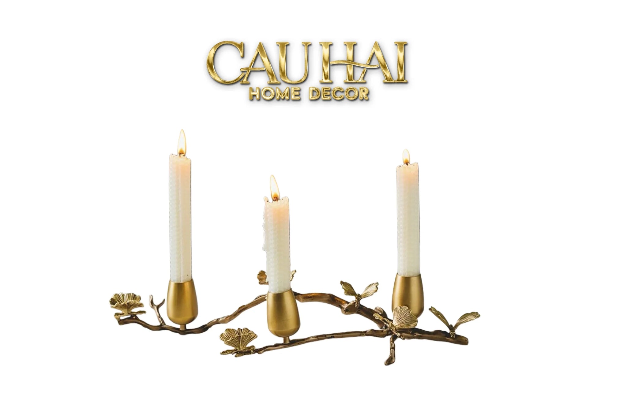 Maison Couture - Đế Nến Trang Trí Đồng Nhánh Olive - Indira Atélier Centerpiece Candle Holders D44x9-ĐẾ NẾN-CẬU HAI HOME DECOR