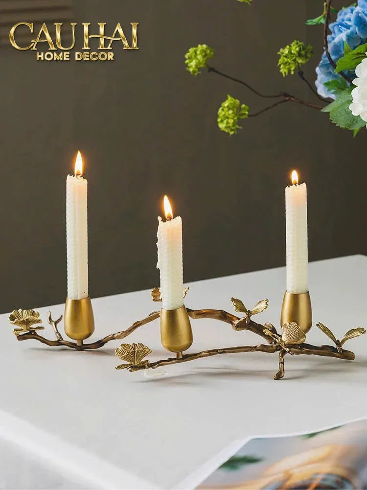 Maison Couture - Đế Nến Trang Trí Đồng Nhánh Olive - Indira Atélier Centerpiece Candle Holders D44x9-CẬU HAI HOME DECOR