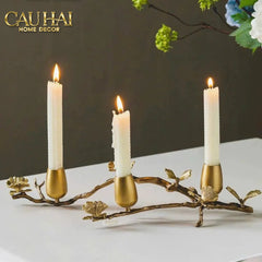 Maison Couture - Đế Nến Trang Trí Đồng Nhánh Olive - Indira Atélier Centerpiece Candle Holders D44x9-CẬU HAI HOME DECOR