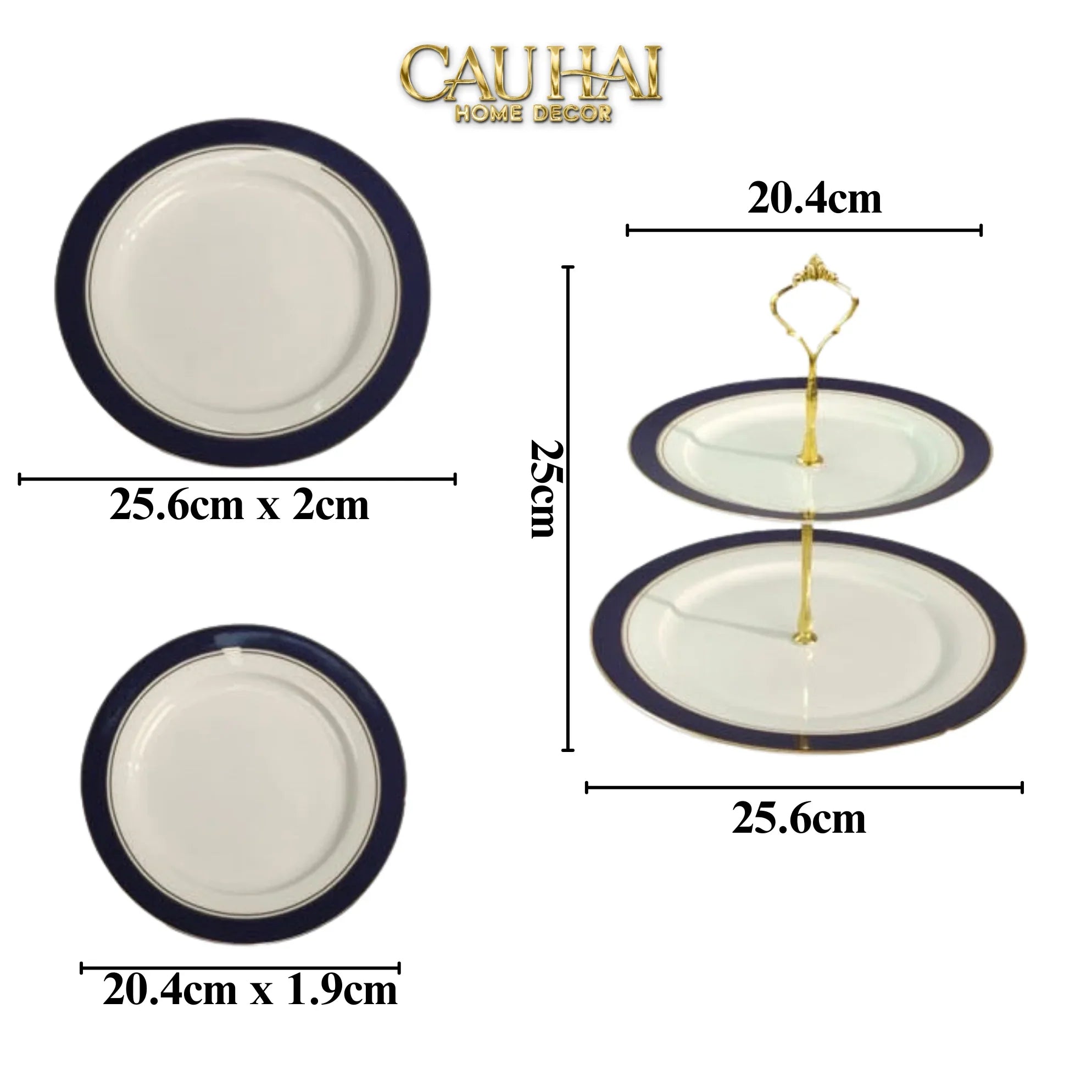 Maison Couture - Đĩa 2 Tầng Belle Vie Luxe Blanc & Bleu Minuit Signature – Deux Niveaux-SET CHÉN DĨA-CẬU HAI HOME DECOR
