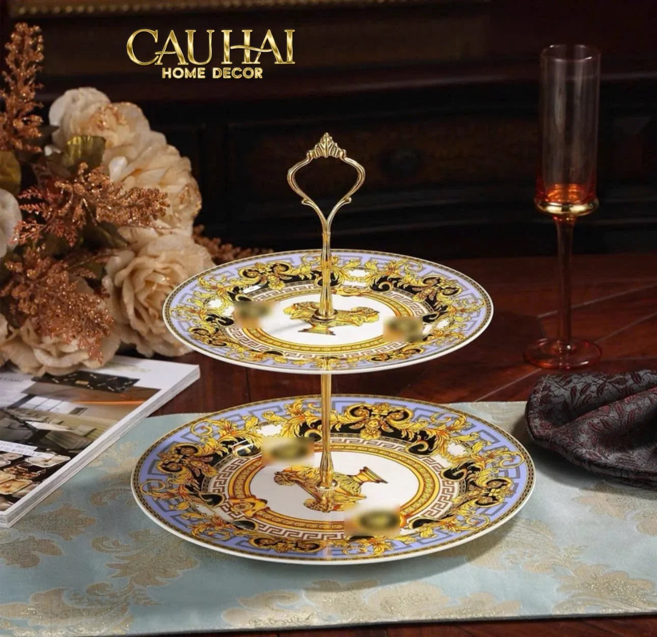 Maison Couture - Đĩa 2 Tầng Black Barocco Prestige Gala VS Étagère-CẬU HAI HOME DECOR
