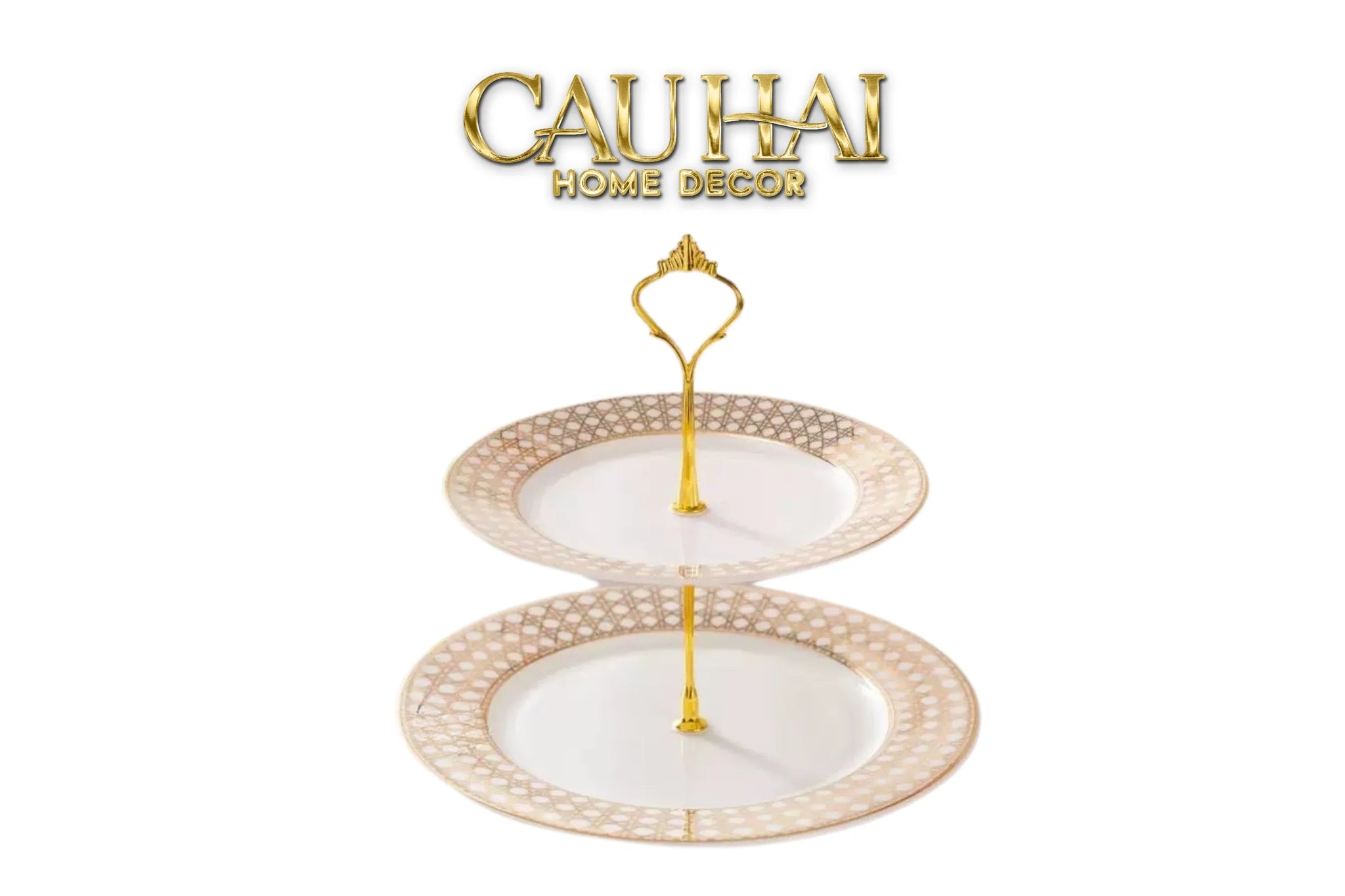 Maison Couture - Đĩa 2 Tầng DO Blanc Perle Cannage Élégance - Deux Niveaux-SET CHÉN DĨA-CẬU HAI HOME DECOR
