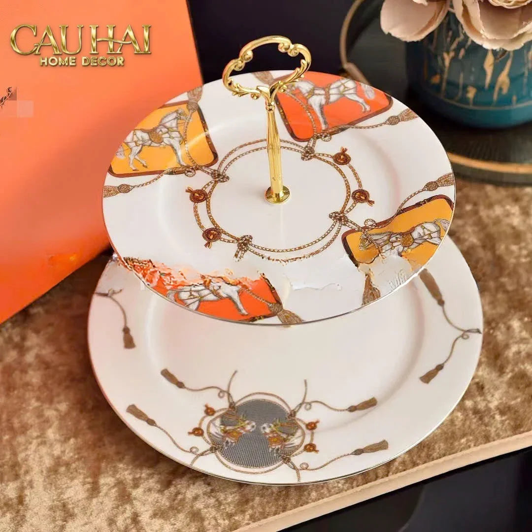 Maison Couture - Đĩa 2 Tầng La Selle Royale Orange Harnais Étagère - Deux Niveaux-CẬU HAI HOME DECOR