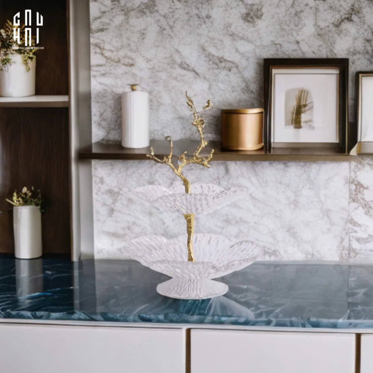 Maison Couture - Đĩa 2 Tầng Thuỷ Tinh Jardin De Luxe Étagère Ss25-SET CHÉN DĨA-CẬU HAI HOME DECOR