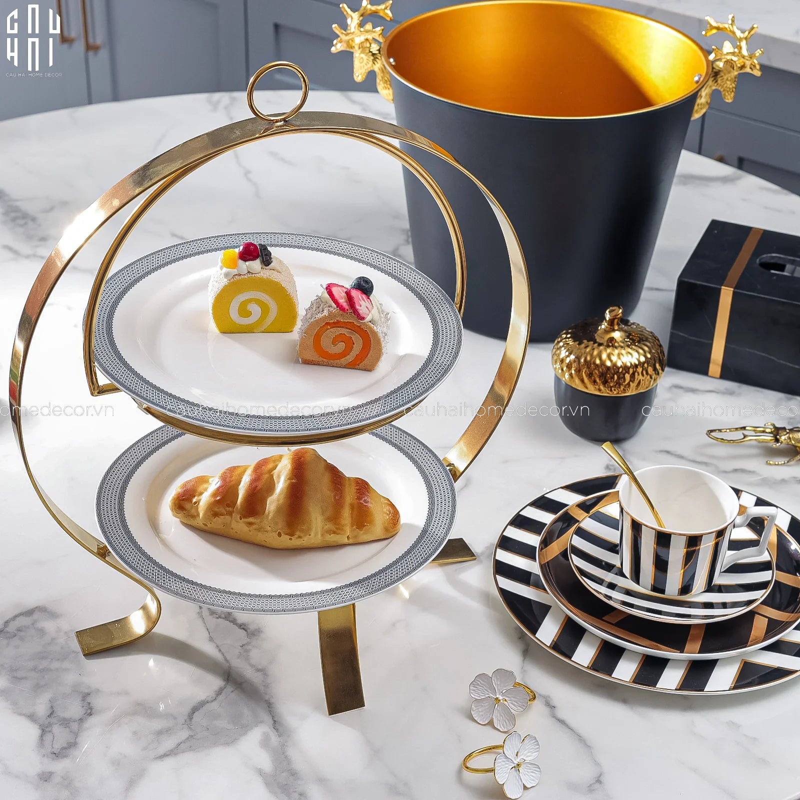 Maison Couture - Đĩa Bánh 2 Tầng Gordon Étagère 37x42-SET CHÉN DĨA-CẬU HAI HOME DECOR