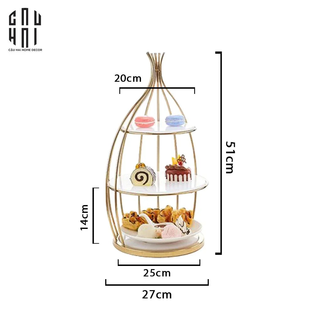 Maison Couture - Đĩa Bánh 3 Tầng Golden Cage Étagère Trois Niveaux 27x51-Đĩa Trái Cây-CẬU HAI HOME DECOR
