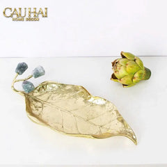 Maison Couture - Đĩa Chiếc Lá Đồng Đá Thạch Anh Lusso Gemstone Brasson Plateau D27x17-SET CHÉN DĨA-CẬU HAI HOME DECOR