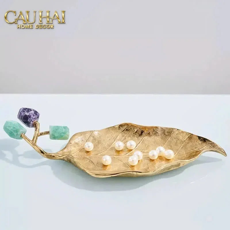 Maison Couture - Đĩa Chiếc Lá Đồng Đá Thạch Anh Lusso Gemstone Brasson Plateau D27x17-SET CHÉN DĨA-CẬU HAI HOME DECOR
