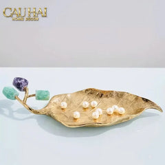 Maison Couture - Đĩa Chiếc Lá Đồng Đá Thạch Anh Lusso Gemstone Brasson Plateau D27x17-SET CHÉN DĨA-CẬU HAI HOME DECOR