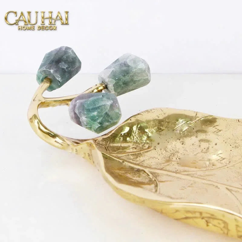 Maison Couture - Đĩa Chiếc Lá Đồng Đá Thạch Anh Lusso Gemstone Brasson Plateau D27x17-SET CHÉN DĨA-CẬU HAI HOME DECOR
