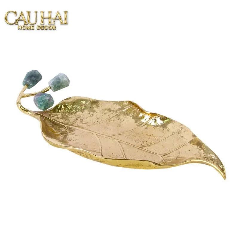 Maison Couture - Đĩa Chiếc Lá Đồng Đá Thạch Anh Lusso Gemstone Brasson Plateau D27x17-SET CHÉN DĨA-CẬU HAI HOME DECOR
