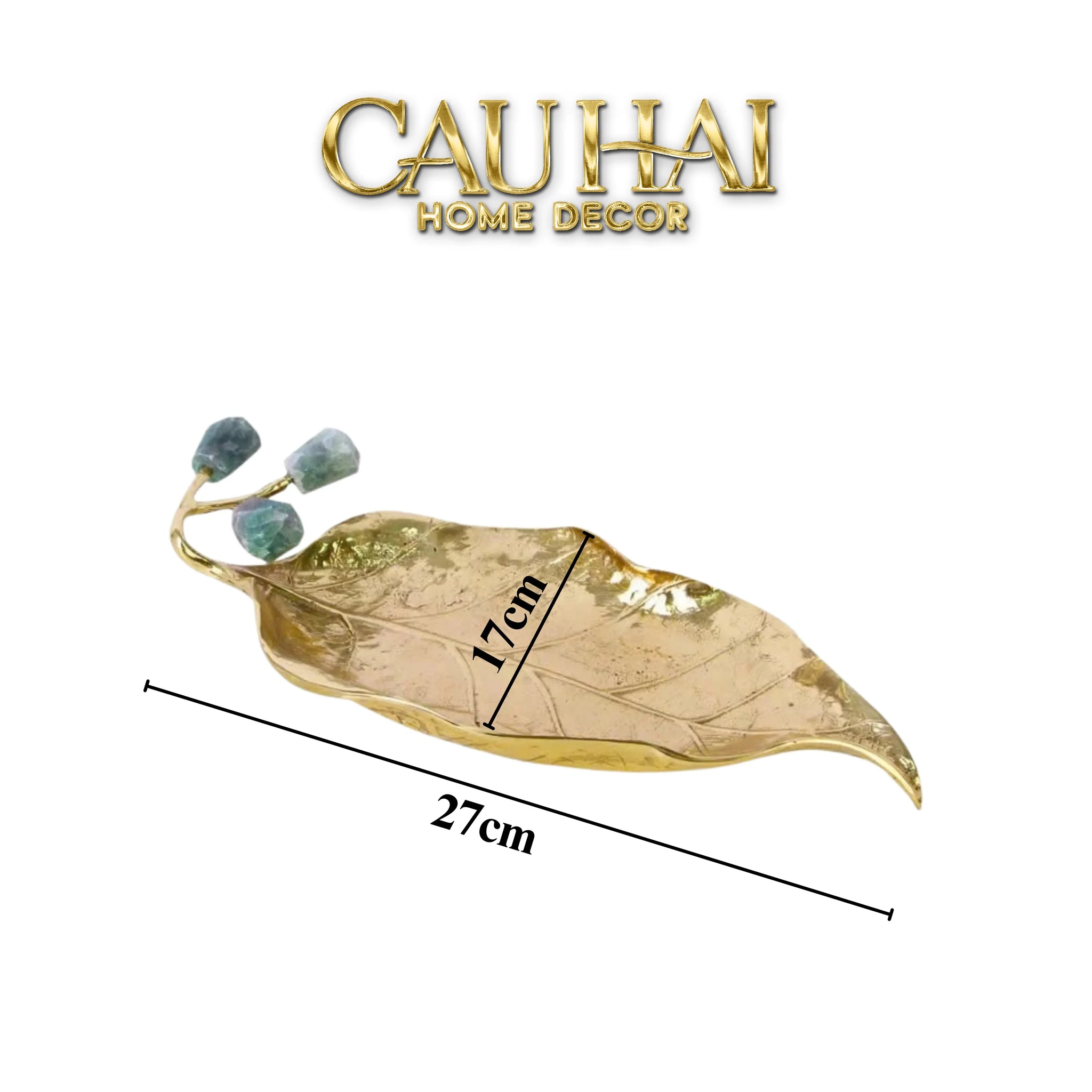 Maison Couture - Đĩa Chiếc Lá Đồng Đá Thạch Anh Lusso Gemstone Brasson Plateau D27x17-SET CHÉN DĨA-CẬU HAI HOME DECOR