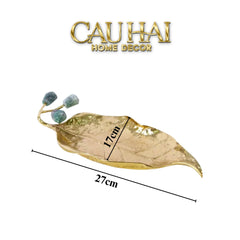 Maison Couture - Đĩa Chiếc Lá Đồng Đá Thạch Anh Lusso Gemstone Brasson Plateau D27x17-SET CHÉN DĨA-CẬU HAI HOME DECOR