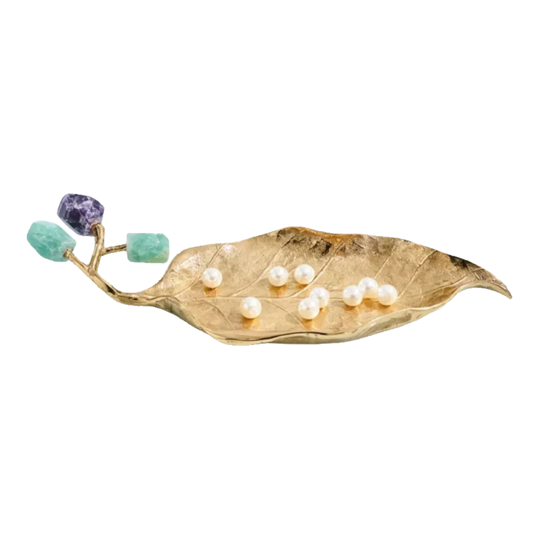 Maison Couture  - Đĩa Chiếc Lá Đồng Đá Thạch Anh Lusso Gemstone Brasson Plateau D27x17