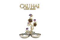 Maison Couture - Đĩa Trái Cây 3 Ngăn Triptyque Golden Spring Floral 20x23-SET CHÉN DĨA-CẬU HAI HOME DECOR