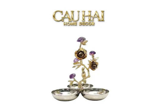 Maison Couture - Đĩa Trái Cây 3 Ngăn Triptyque Golden Spring Floral 20x23-SET CHÉN DĨA-CẬU HAI HOME DECOR
