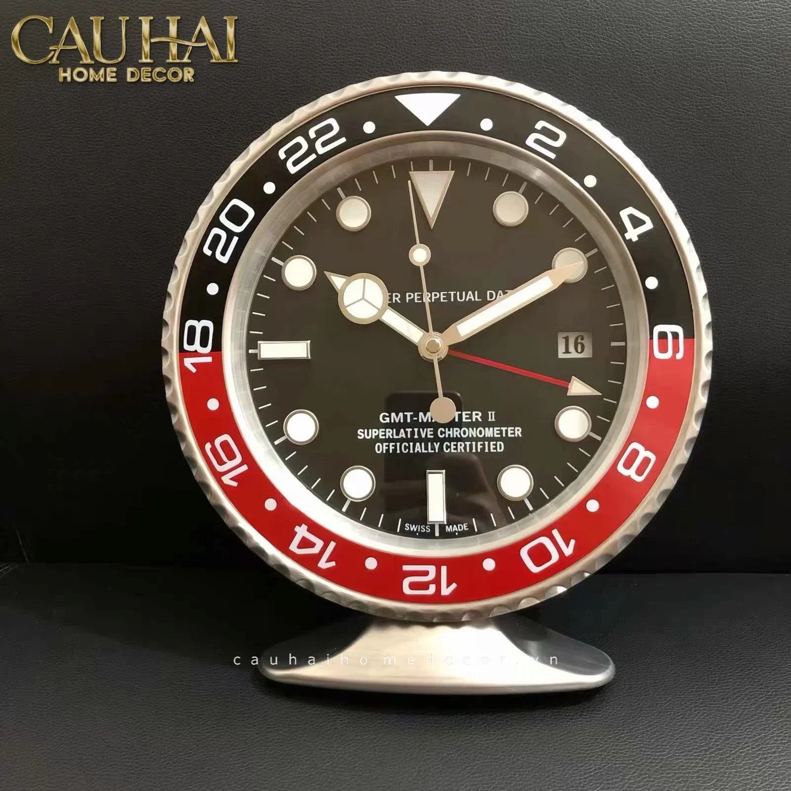 Maison Couture - Đồng Hồ Để Bàn Bản Đặc Biệt Timepiece Horloge Argent Rouge Desk Clock 10x16x29-Đồng hồ để bàn-CẬU HAI HOME DECOR