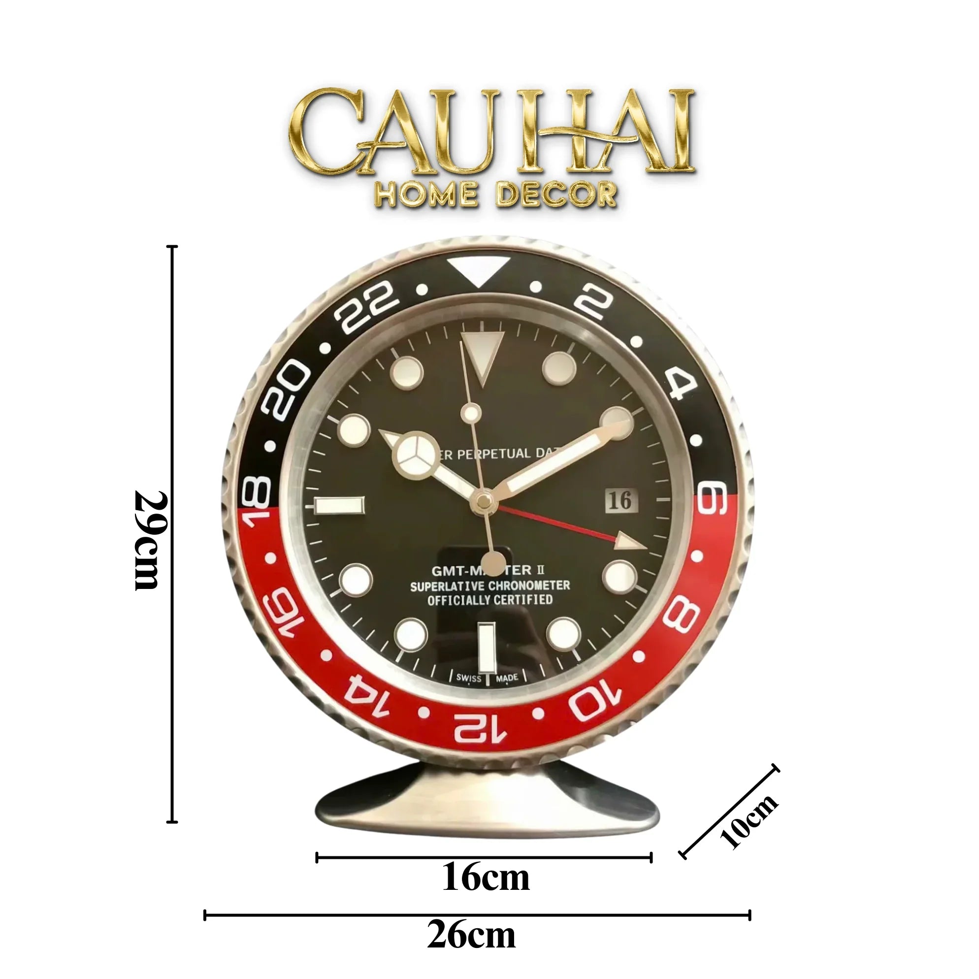 Maison Couture - Đồng Hồ Để Bàn Bản Đặc Biệt Timepiece Horloge Argent Rouge Desk Clock 10x16x29-Đồng hồ để bàn-CẬU HAI HOME DECOR