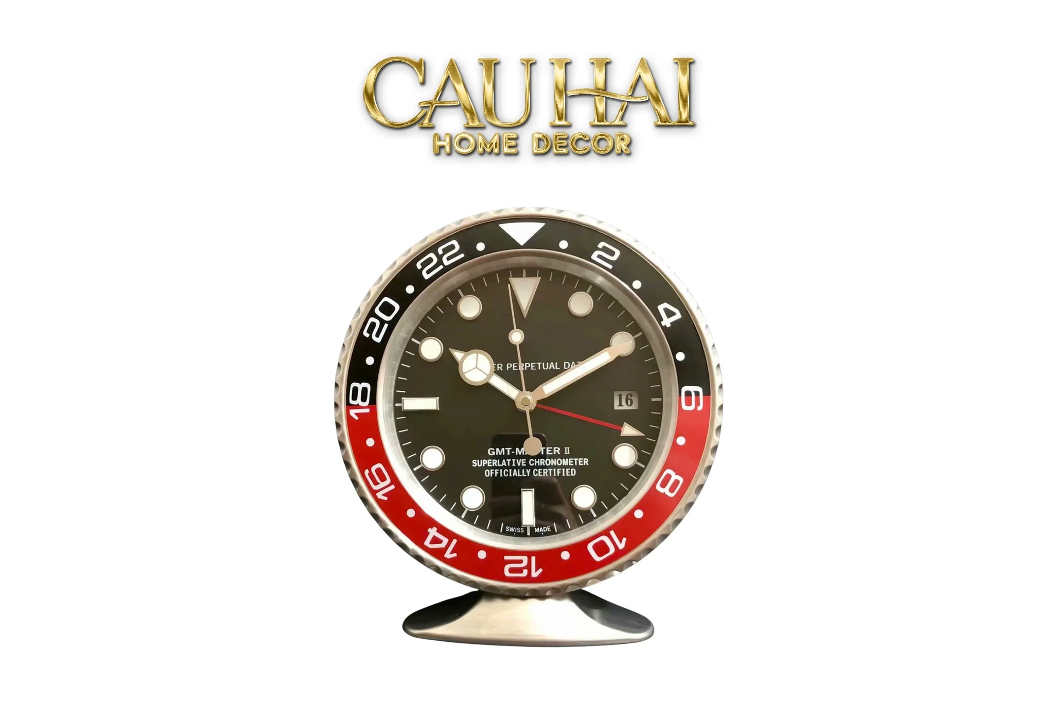 Maison Couture - Đồng Hồ Để Bàn Bản Đặc Biệt Timepiece Horloge Argent Rouge Desk Clock 10x16x29-Đồng hồ để bàn-CẬU HAI HOME DECOR