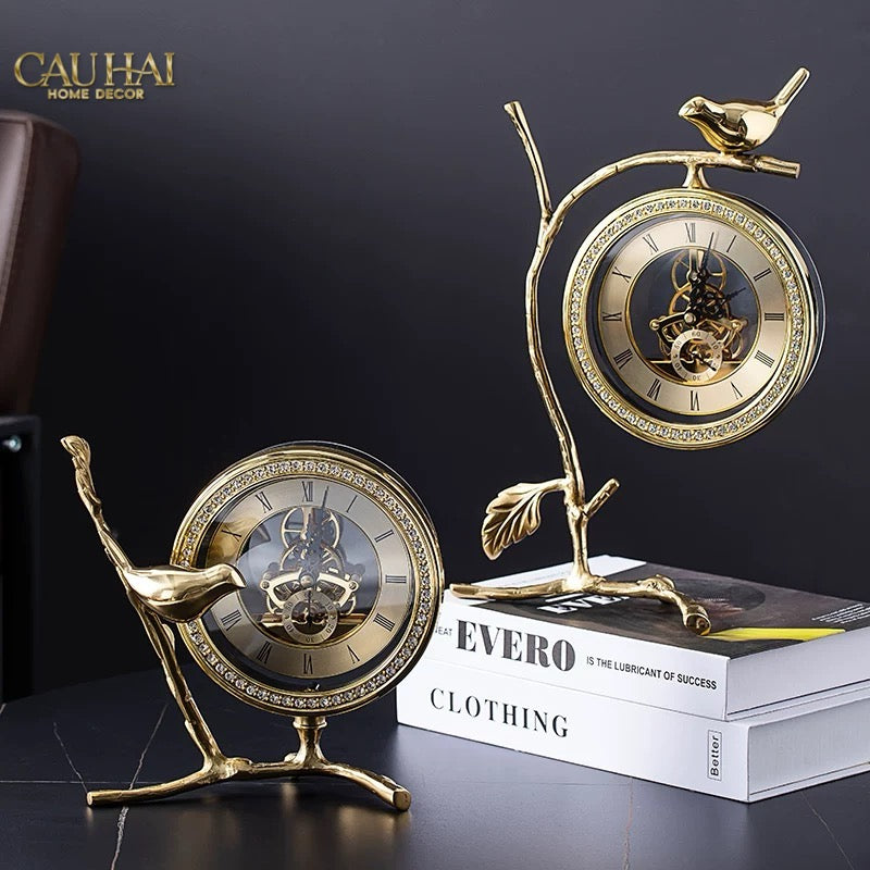 Maison Couture - Đồng Hồ Để Bàn Bằng Đồng Golden Empire Emperor Bird Of The Paradise Castle 11x22x20-CẬU HAI HOME DECOR