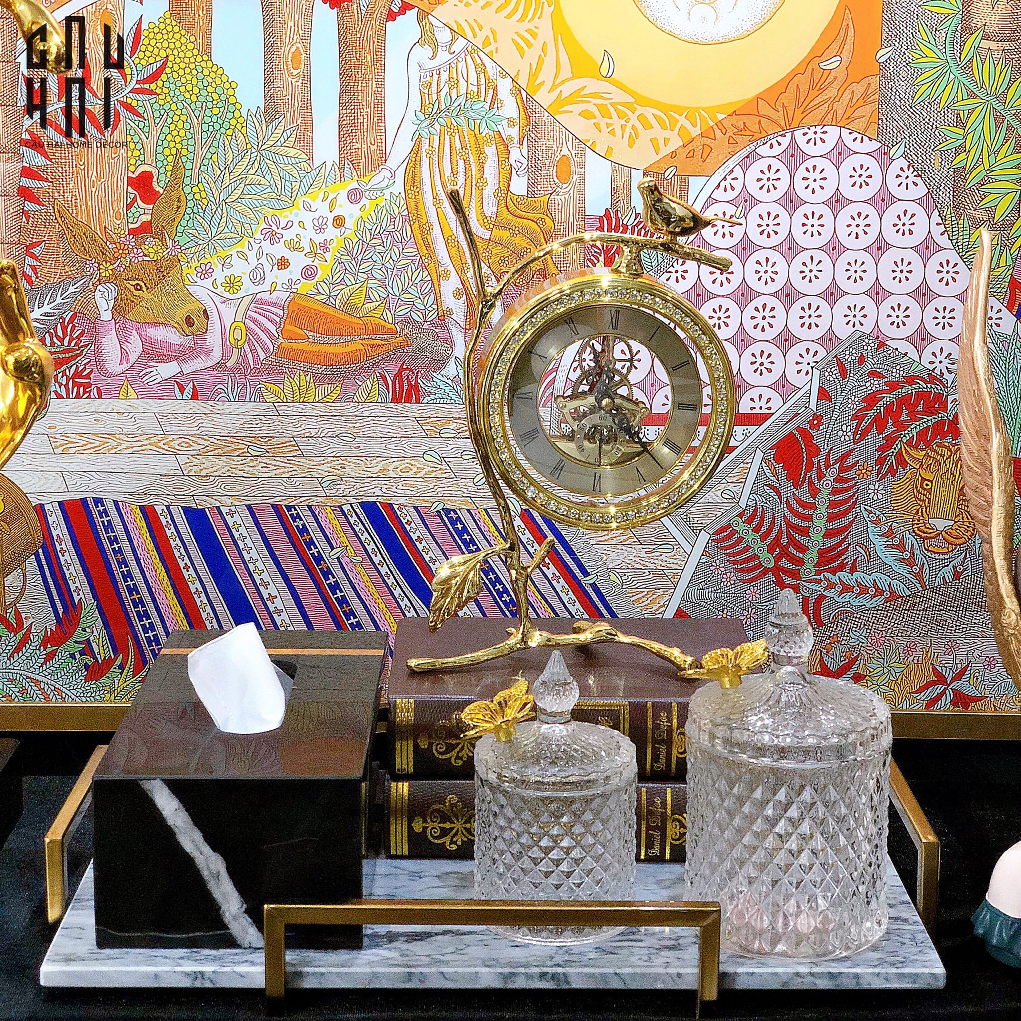 Maison Couture - Đồng Hồ Để Bàn Bằng Đồng Golden Empire Emperor Bird Of The Paradise Castle 11x22x20-CẬU HAI HOME DECOR