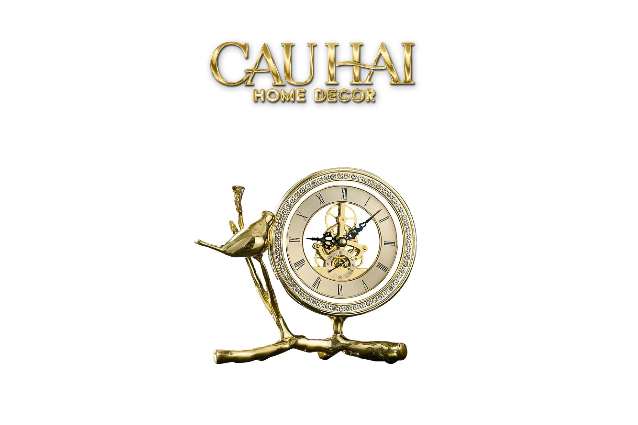 Maison Couture - Đồng Hồ Để Bàn Bằng Đồng Golden Empire Emperor Bird Of The Paradise Castle 11x22x20-CẬU HAI HOME DECOR