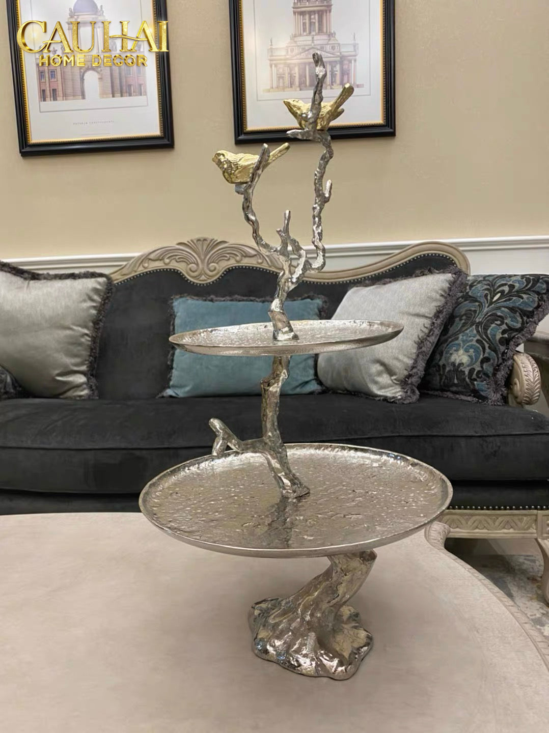 Maison Couture Elysian - Đĩa 2 Tầng Platinum Imperium Empire Deux Niveaux Étagère 33x60-Đĩa Trái Cây-CẬU HAI HOME DECOR