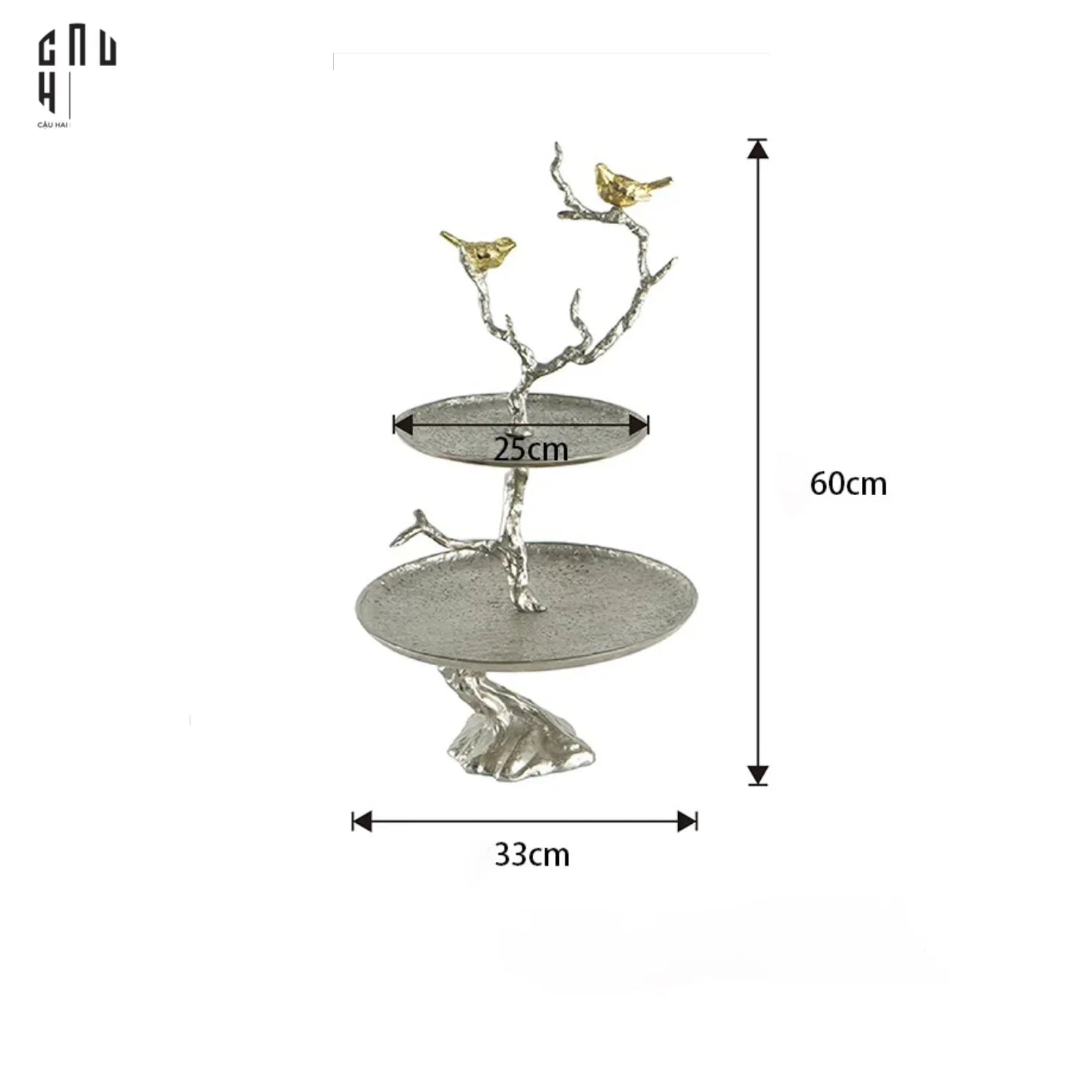 Maison Couture Elysian - Đĩa 2 Tầng Platinum Imperium Empire Deux Niveaux Étagère 33x60-Đĩa Trái Cây-CẬU HAI HOME DECOR