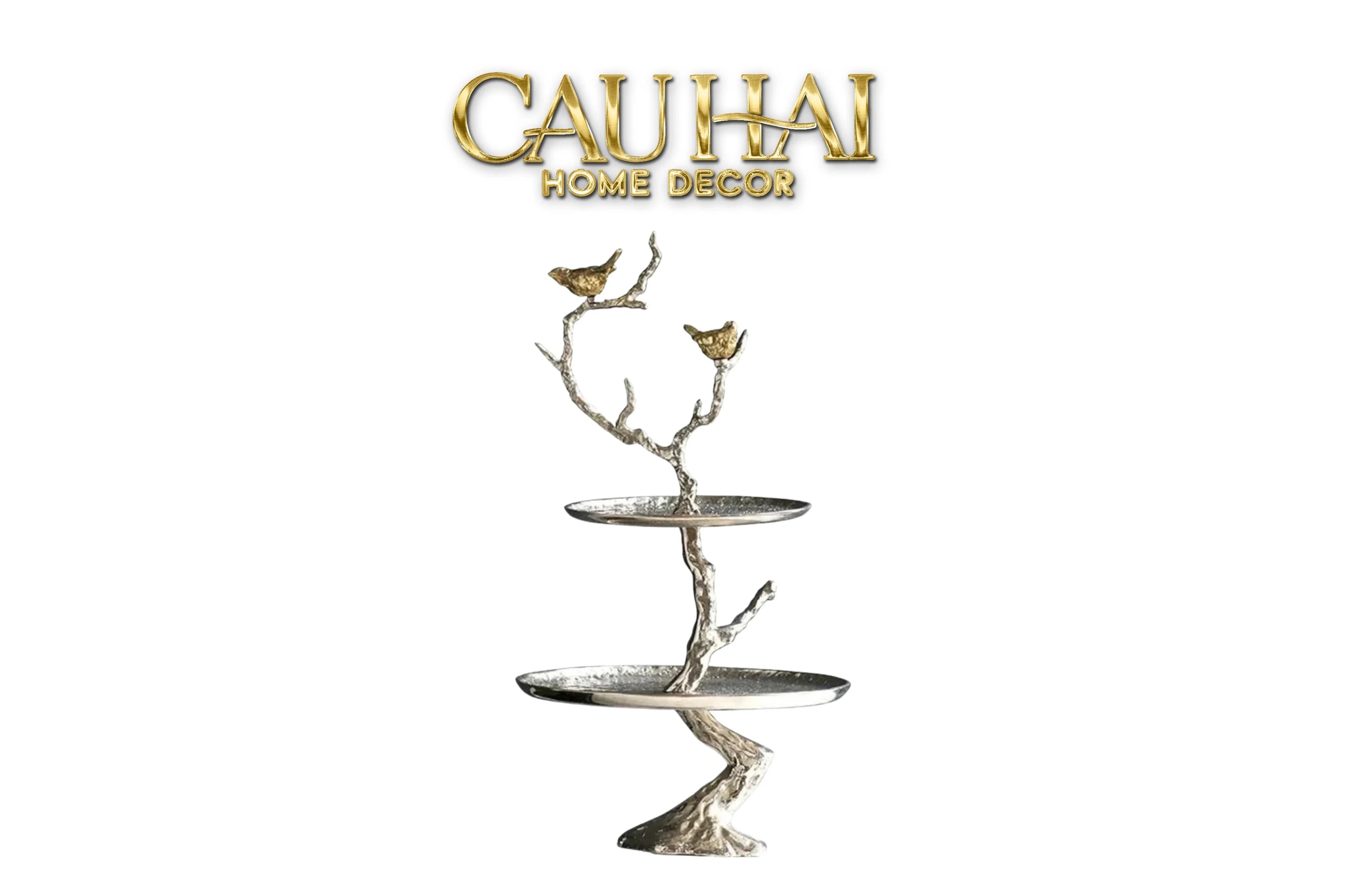 Maison Couture Elysian - Đĩa 2 Tầng Platinum Imperium Empire Deux Niveaux Étagère 33x60-Đĩa Trái Cây-CẬU HAI HOME DECOR