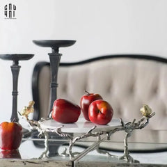Maison Couture Elysian - Khay Tròn Bằng Đồng Mạ Bạc Đá Cẩm Thạch Imperium Empire Elysian Platinum 14x33x50-KHAY TRANG TRÍ-CẬU HAI HOME DECOR