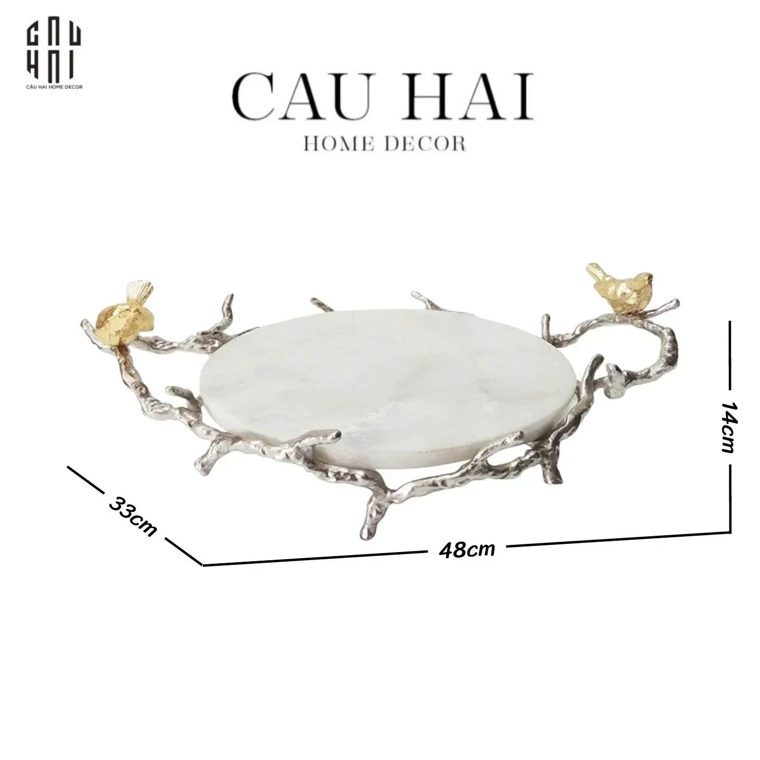 Maison Couture Elysian - Khay Tròn Bằng Đồng Mạ Bạc Đá Cẩm Thạch Imperium Empire Elysian Platinum 14x33x50-KHAY TRANG TRÍ-CẬU HAI HOME DECOR