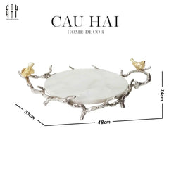 Maison Couture Elysian - Khay Tròn Bằng Đồng Mạ Bạc Đá Cẩm Thạch Imperium Empire Elysian Platinum 14x33x50-KHAY TRANG TRÍ-CẬU HAI HOME DECOR