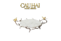 Maison Couture Elysian - Khay Tròn Bằng Đồng Mạ Bạc Đá Cẩm Thạch Imperium Empire Elysian Platinum 14x33x50-KHAY TRANG TRÍ-CẬU HAI HOME DECOR