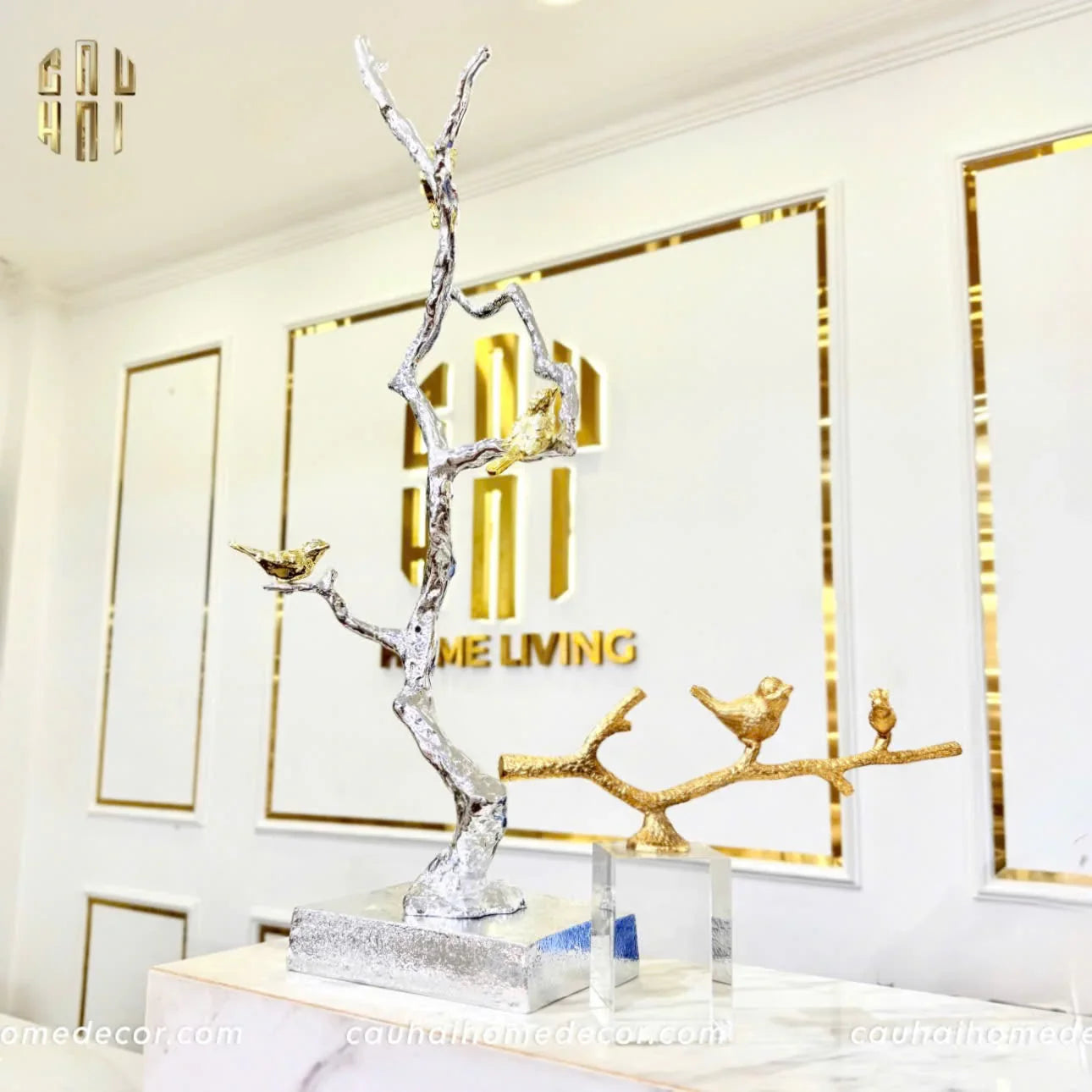 Maison Couture Elysian - Tượng Nhánh Cây Đồng Mạ Bạc Platinum Argente Imperium Jardin 25x70-TƯỢNG TRANG TRÍ-CẬU HAI HOME DECOR