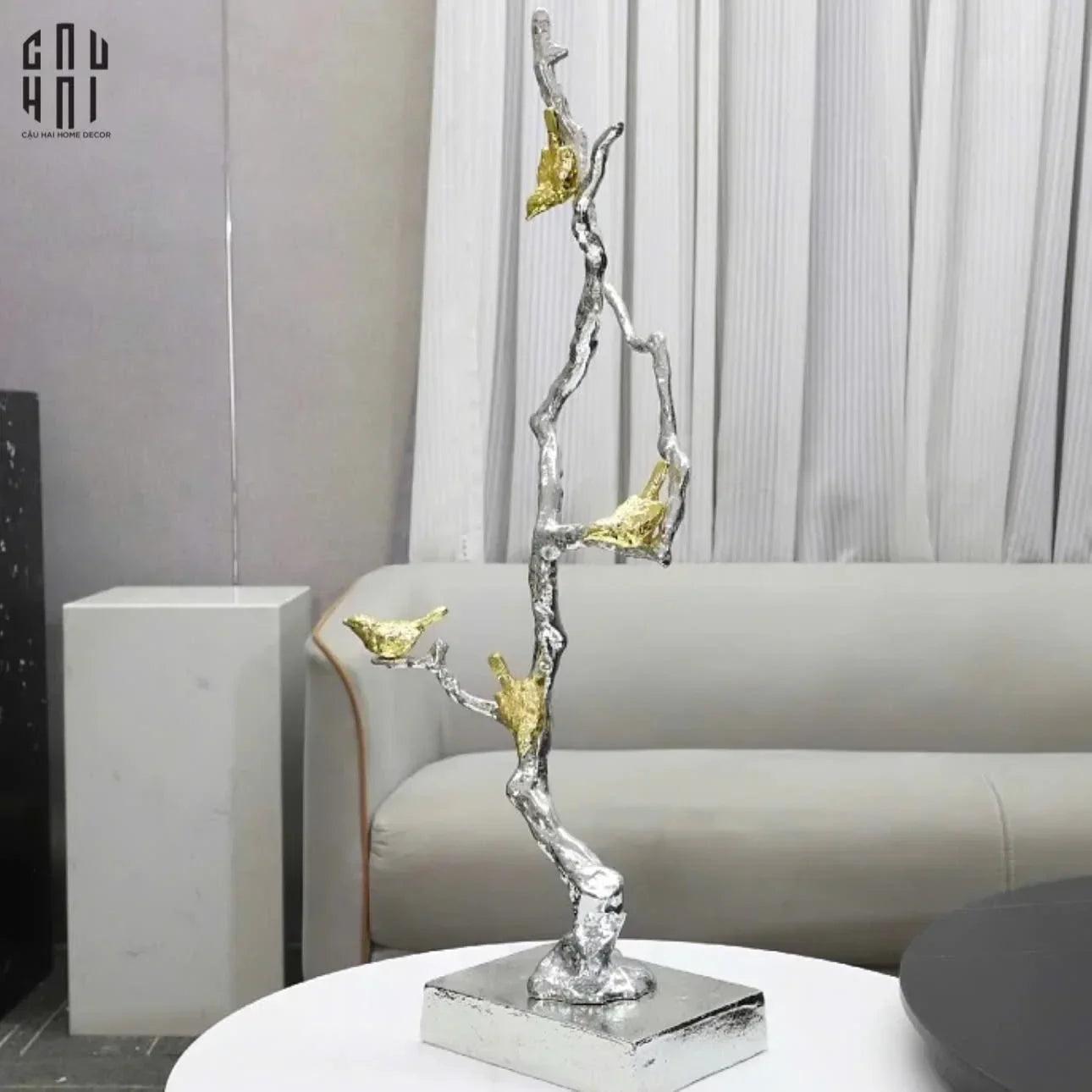 Maison Couture Elysian - Tượng Nhánh Cây Đồng Mạ Bạc Platinum Argente Imperium Jardin 25x70-TƯỢNG TRANG TRÍ-CẬU HAI HOME DECOR