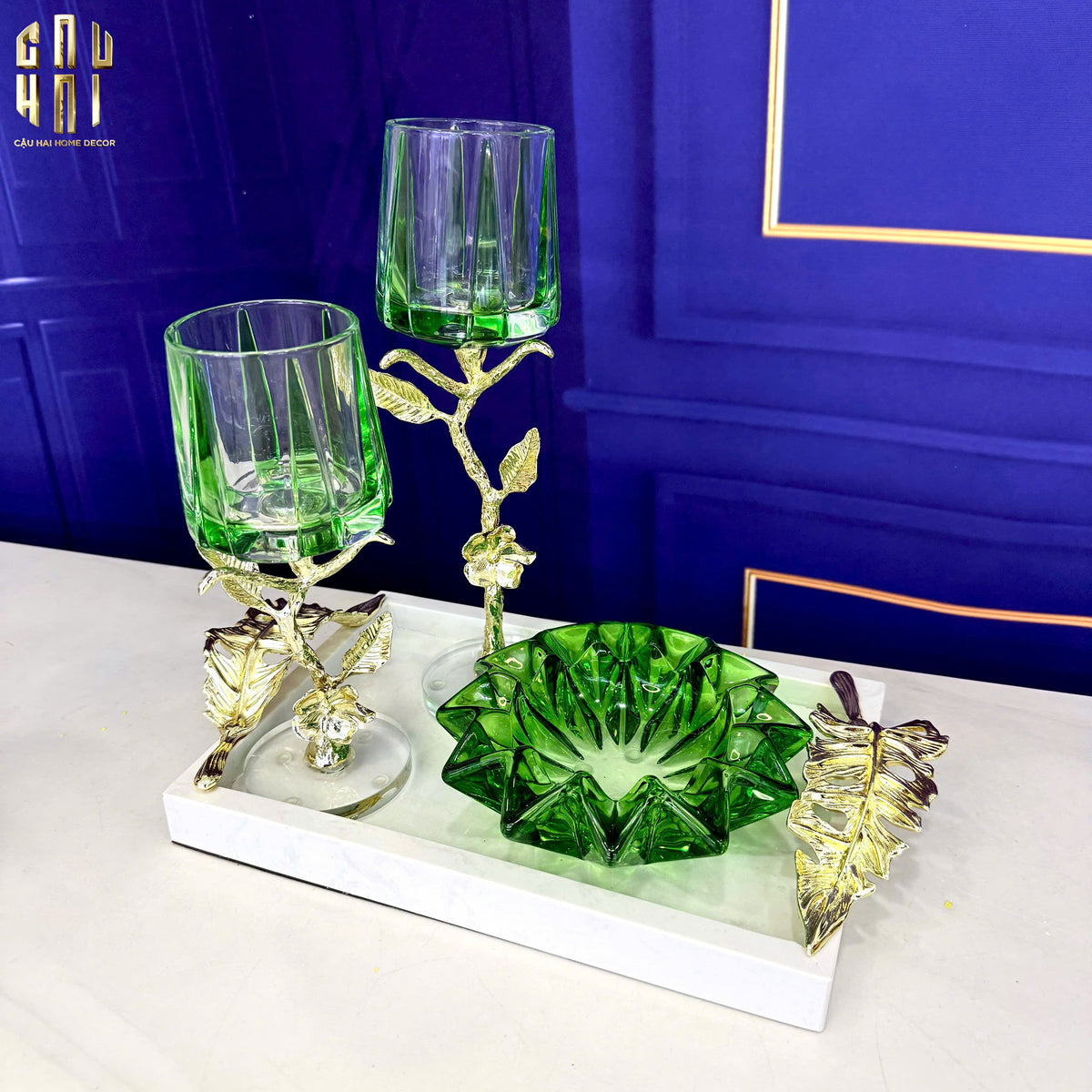 Maison Couture - Gạt Tàn Pha Lê Lục Bảo Émeraude Cristalleries Décor Ashtrays S9-Gạt Tàn-Đối tác tại Trung Quốc theo từng đơn đặt hàng-CẬU HAI HOME DECOR
