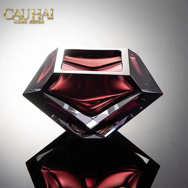Maison Couture - Gạt Tàn Pha Lê Ruby Cristallerie Rouge Ambré Diamant Ashtray 7x14-Gạt Tàn-CẬU HAI HOME DECOR