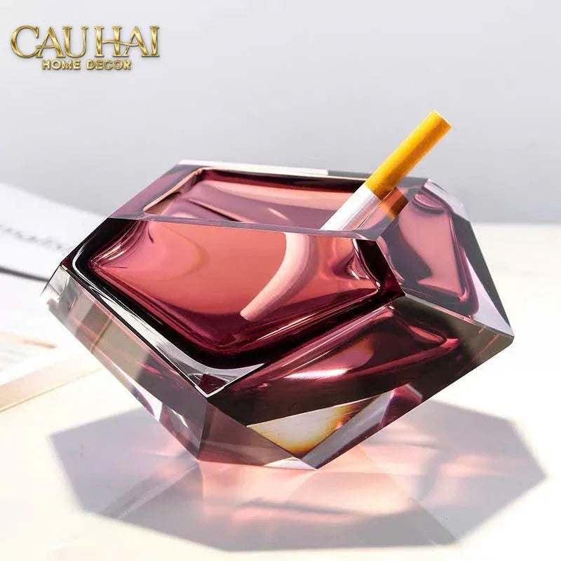 Maison Couture - Gạt Tàn Pha Lê Ruby Cristallerie Rouge Ambré Diamant Ashtray 7x14-Gạt Tàn-CẬU HAI HOME DECOR